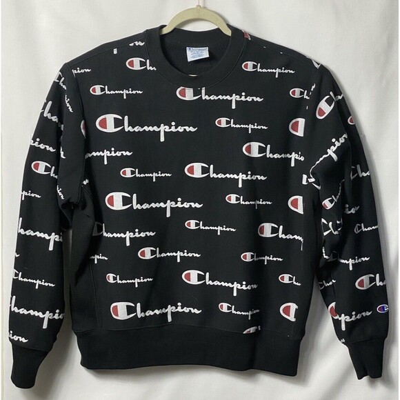 CHAMPION Reverse Weave Men’s Sweatshirt XL Black Cotton Reverse Weave script - Picture 1 of 3